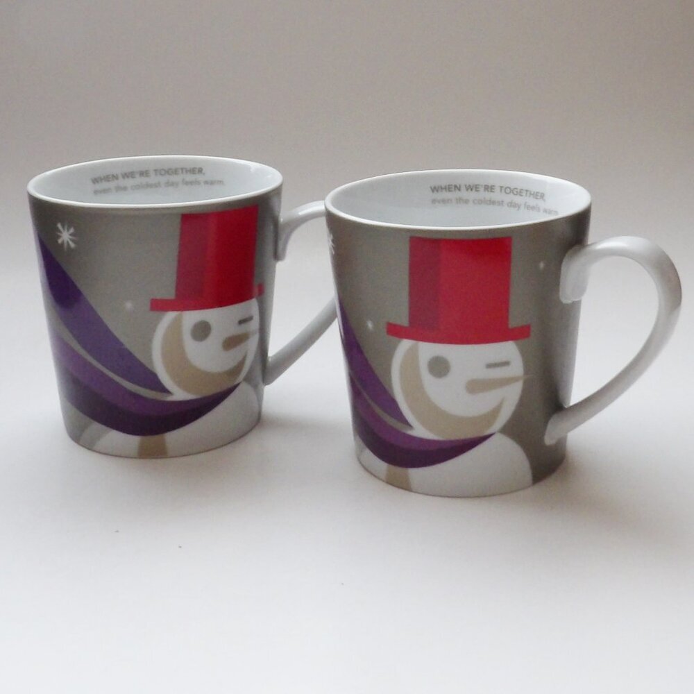 Set Bundle of 2 Starbucks 2011 Holiday Snowman Coffee Mugs Cups Large Size 16 oz - Picture 10 of 13
